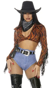 Sexy Forplay Round 'em Up Cowgirl Tiger Print Costume 551556 - Picture 1 of 4