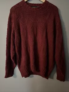 Vintage J Crew Mens Sweater Lg Burgundy Heavy Linen Blend Cable Knit 90s {C} - Picture 1 of 14