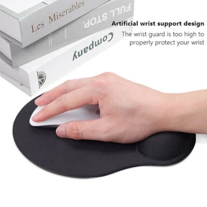 Black Mouse Pad W/Wrist Rest Pad Gaming Mousepad Mice Mat PC Laptop Accessories - Afbeelding 1 van 9