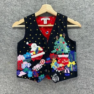 Christie Brooks Suit Vest Boys M Medium Black Christmas Embroidered V-Neck - Picture 1 of 9