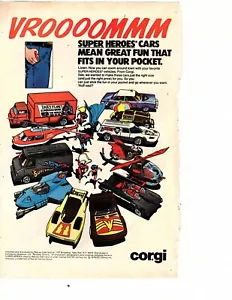 1979 Corgi Diecast Cars Batman Batmoblie Superman DC Promo Toy Memorabilia 2 ads - Picture 1 of 2