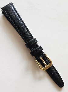 13 mm - schwarzes Echtleder Uhrenarmband - (goldene Schließe / mit Stiften) - Bild 1 von 3