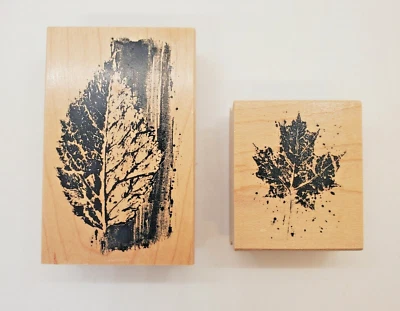 Juego de 2 estampillas de goma de madera Club Scrap edición limitada hojas abstractas 2004 Foto 1 de 4