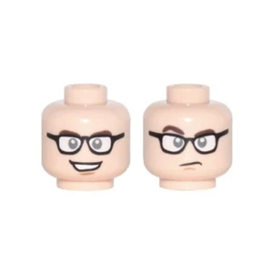 LEGO - Minifigure, Head w/ Black Glasses / White Lens, Brown Eyebrows - Flesh - Picture 1 of 1