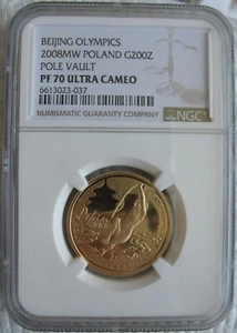 2008 Poland Gold 200 Zlotych NGC PF-70 Ult.Cameo Beijing Olympics Pole Vault - Picture 1 of 3