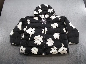 Ava & Viv Floral Puffer Hooded Winter Full Zip Jacket Women's Size 2X Black NEW - Picture 1 of 11