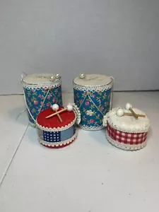 Vintage Drum Christmas Ornaments Fabric Beads Made In Japan - Picture 1 of 10