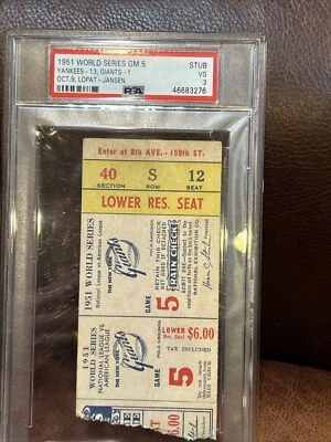 Psa 3 1951 World Series Gm 5 Ticket Yankees NY Giants  RC Mays Mickey Mantle - Image 1 of 4