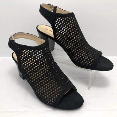 Sandalias al tobillo Unisa para mujer talla 10 M tacones en bloque negras gamuza hebilla troquelada #B Foto 1 de 4