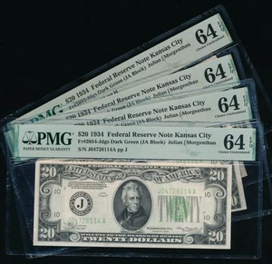 AC $20 1934 Kansas City PMG 64 EPQ Fr 2054-J (price for one) - Picture 1 of 2