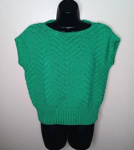 Vintage 80s Liz Claiborne Women's Medium Cropped Sweater Green Chunky Knit - Picture 1 of 8