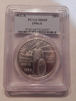 1996 S Community Service Commemorative Silver Dollar PCGS MS69 - Image 1 of 2