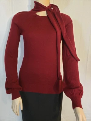 SUÉTER DE CACHEMIR DE SEDA EN ARÁNDANO PROFUNDO con DETALLE DE CUELLO CORBATA Talla S Foto 1 de 4