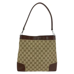 GUCCI 33900 Borsa a tracolla marrone argento hardware GG tela/pelle GG - Foto 1 di 10