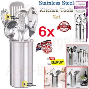 Juego de 6 utensilios de cubiertos y soporte para olla de acero inoxidable herramientas de cocina - Imagen 1 de 8