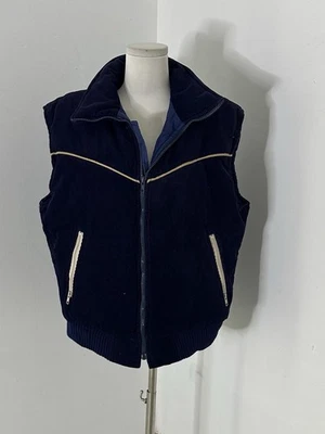 Chaleco acolchado vintage de pana azul marino aspecto occidental plumón de ganso Foto 1 de 4