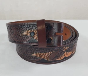 Vtg WRANGLER Leather Eagle Western Tooled Belt Sz 44/46 Brown NO BUCKLE - Picture 1 of 8