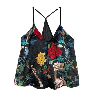 Top Cami Floral Seda Alice + Olivia Mujer 0 Negro Multi Preppy Silencioso Lujo Foto 1 de 4