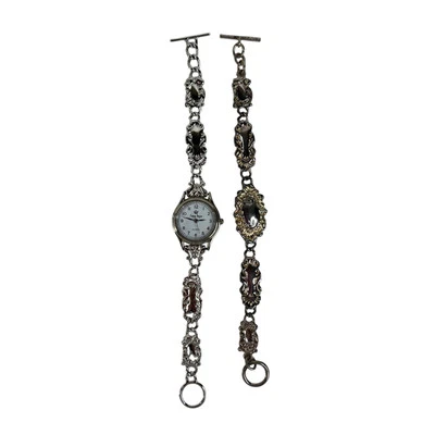 Conjunto de 2 pulseiras de relógio femininas Premier Designs tom prata quartzo alternador NÃO TESTADO - Imagem 1 de 4