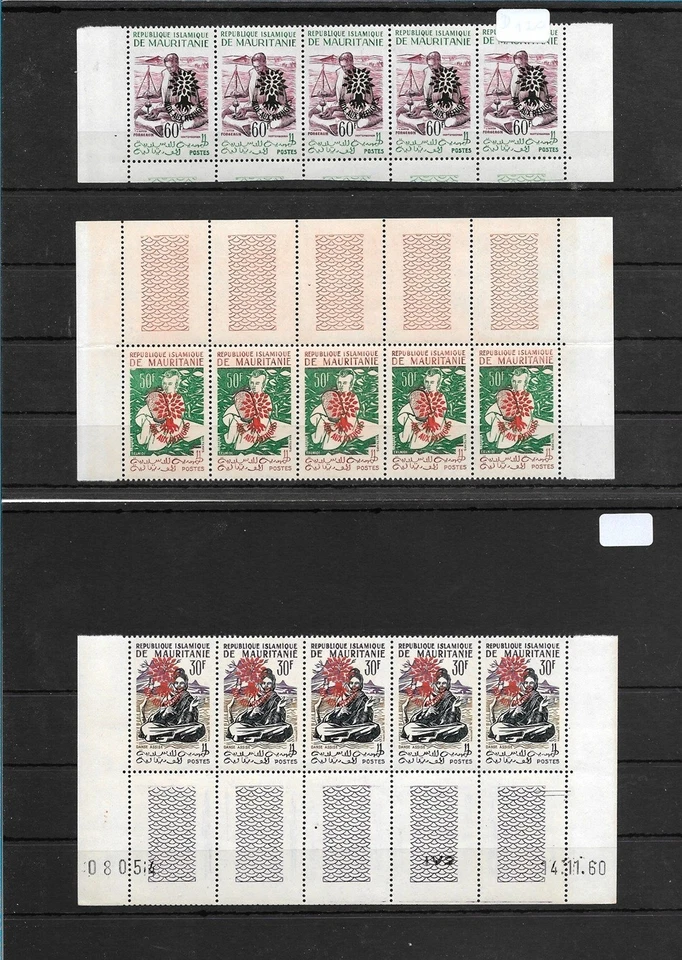 SMT, MAURITANIA 1962 Mi nr III-IV-V/I CONJUNTO DE 3 SELLOS BANDA DE 5, TODOS MAGNÍFICOS MNH Foto 1 de 1