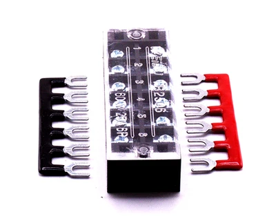 12 Position (6x2)  HD 25A - 10A GA  600V Terminal Block Strip w/ Cover + Jumpers - Image 1 of 4