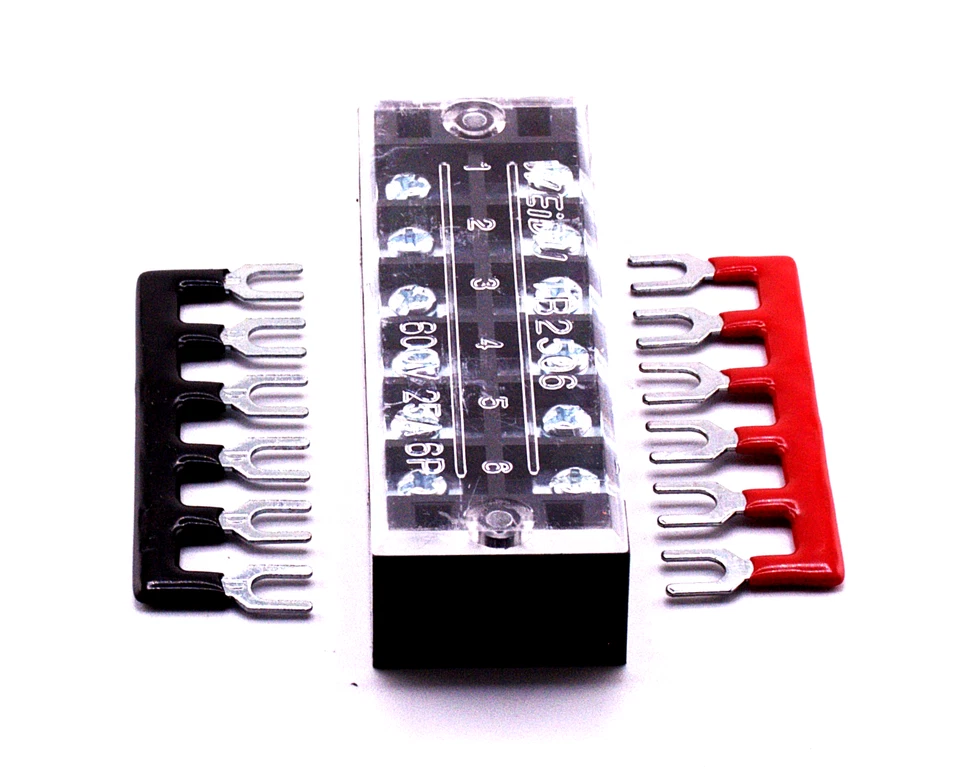 12 Position (6x2)  HD 25A - 10A GA  600V Terminal Block Strip w/ Cover + Jumpers - Image 1 of 4