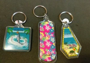Lot of 3 Vintage Florida Key Chain Keychain Flowers, Dolphin, Beach (KC1)  - Picture 1 of 4