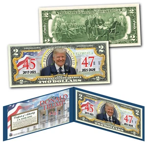DONALD TRUMP 47th PRESIDENT with Seal 45 / 47 Genuine Legal Tender U.S. $2 Bill - Picture 1 of 3