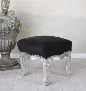 Fussbank Polsterhocker Barock Hocker Schemel Chesterfield Samtbank Holzschemel - Bild 1 von 4
