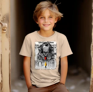 Gildan Heavy Duty Cotton Boys T-Shirt-S-XL- Pennywise-Halloween-Scary-IT-Gift - Picture 1 of 8