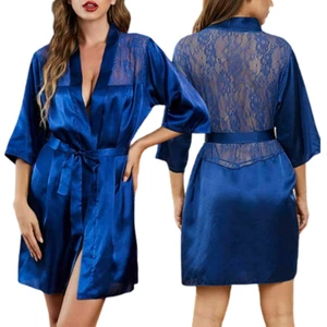 Sexy Lingerie Women Silk Lace Robe Dress Babydoll Sleepwear kimono Nightgown US - Picture 1 of 18
