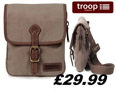 TROOP TRP0331 Brown casual Canvas Leather Zip Over Shoulder Body Messenger Bag - Image 1 of 3