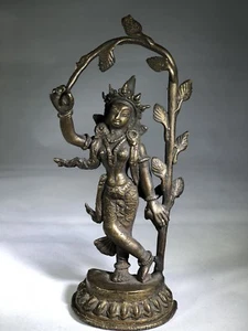 Antigua estatua de Buda de la diosa india de Nepal con soporte de bronce - Imagen 1 de 8