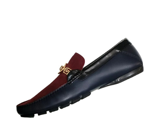 Scarpe mocassino da città Versace blu in pelle camoscio rosso 39 5 6 5