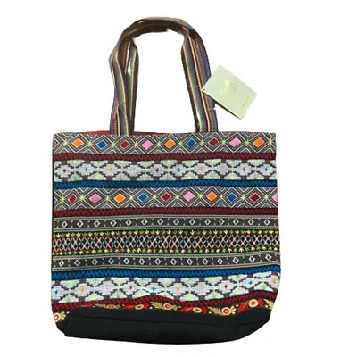 Bolso de Mano Scully Cuero Bordado Nuevo con Etiquetas Cremallera Negro Multicolor Southwest OS Foto 1 de 4