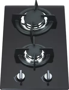 30cm CERAMIC BLACK GLASS 2 BURNER GAS COOKTOP - LPG JETS INCLUDED - GH302BG - Picture 1 of 2