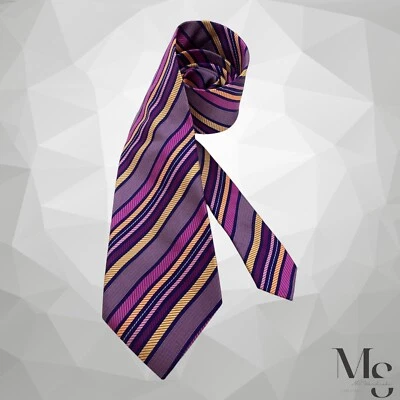 Corbata de seda de lujo a rayas moradas DUCHAMP LONDON hecha a mano en Inglaterra con: 3,75" EXCELENTE ESTADO Foto 1 de 4