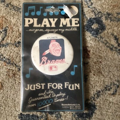 Vintage Atlanta Braves MLB  Button Pin Musical 1985 New And Sealed Collectible - Image 1 of 4