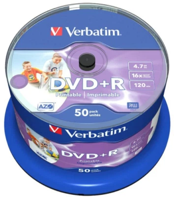 43512 Verbatim DVD+R 4.7GB 16X PHOTO INK PRINTABLE 50PK SPINDLE - Image 1 of 4