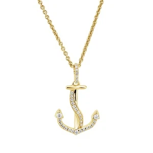 Colgante con dije de ancla de moissanita de corte redondo enchapado en oro de 14k con cadena de 18" - Imagen 1 de 18