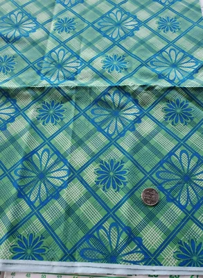 1/2 yds Blue Flowers Green & Blue Checked Squares Fabric Cranston Print Works - Image 1 of 2