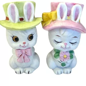 Vintage Lefton anthropomorphe Hase Kaninchen Salz Pfefferstreuer Zylinder Hüte Ostern - Bild 1 von 7