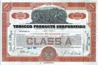 Tobacco Products Corporation, Virginia. 1929 (100 Shares Class A)