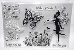 Clear Acrylic Stamps Fairy Butterfly Fairy Dust Flowers - 5 pc Saying Stamps - Picture 1 of 2