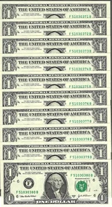 10 Consecutive 2003A $1 FB Block FRNs - Gem Crisp Uncirculated - Picture 1 of 2