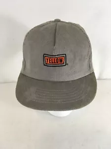 Vintage gelbes Logo Einheitsgröße grau hergestellt in den USA Cord Baseball Trucker Druckknopflasche Kappe - Bild 1 von 8