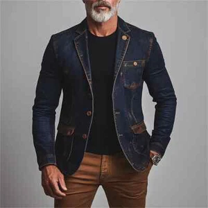 Giovanco Men's Vintage Notch Lapel Two Button Utility Pocket Denim Jacket - M - Picture 1 of 1