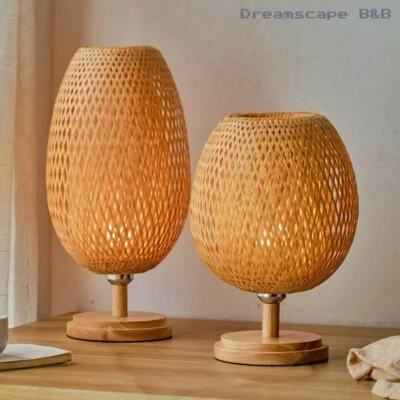European Style Table Lamp Hand-woven Shape Beautiful Warm Light Natural Bamboo - Image 1 of 4