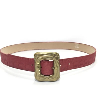 Cinturón Para Mujer Pequeño Rojo De Colección Estampado de Cocodrilo Vestido Informal Hebilla Dorada Clásico Damas Foto 1 de 4