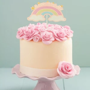 Rainbow Cloud Happy Birthday Pink Colour Girl Baby Paper Cake Topper Party Decor - Picture 1 of 5
